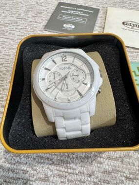 Fossil White Ceramic Chronograph Bracelet Watch